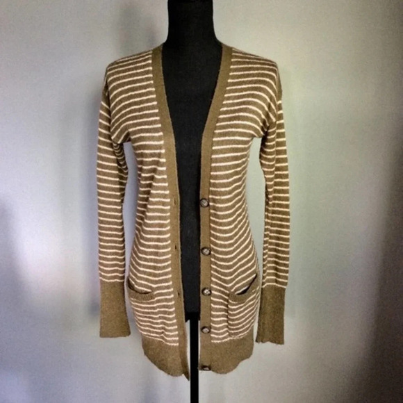 AERIE | Olive Pink Striped Cardigan Sweater XS - Picture 2 of 5